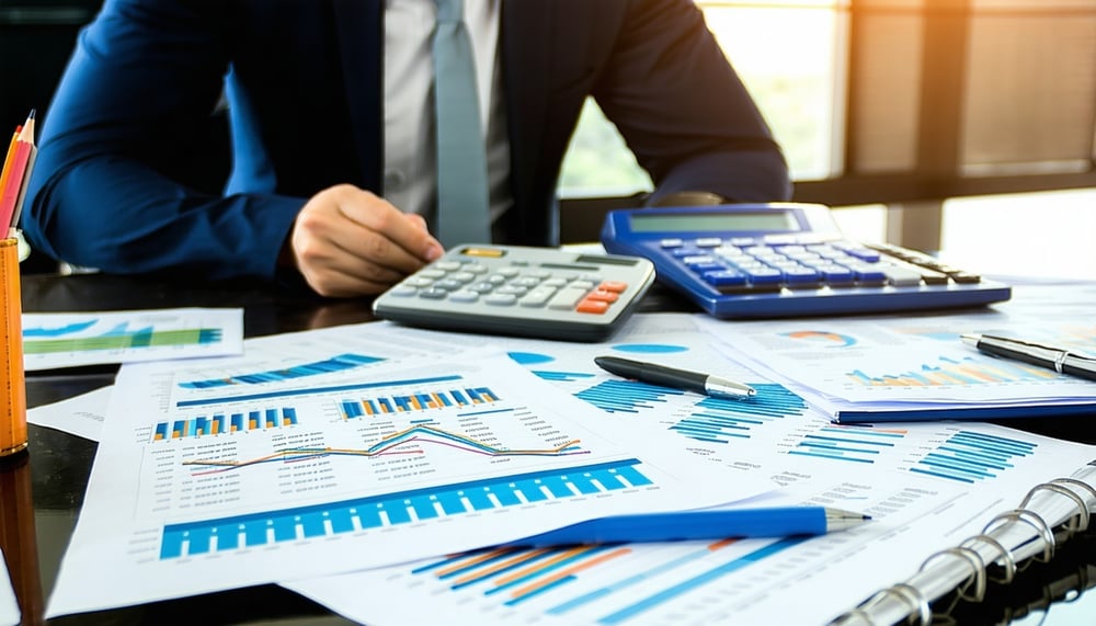 Financial management tools and documents on a desk